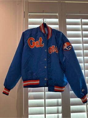 STARTER White Quilted Jacket with Blue and orange Logo